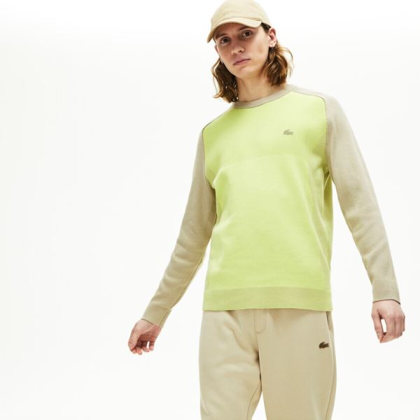 Lacoste Motion Breathable Color-Block Sweater - Svetr Pánské Béžový / Žluté | CZ-GuI408